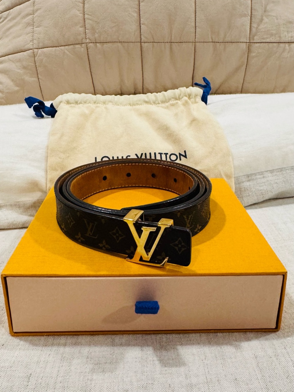 Louis Vuitton Women’s Brown Monogram Leather Belt with Gold LV Buckle